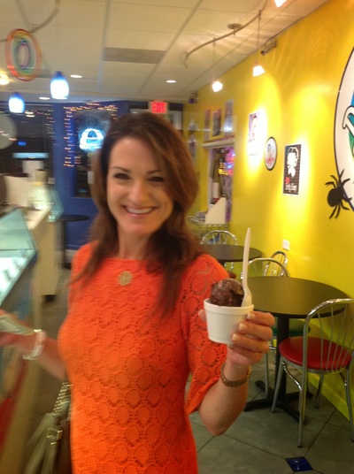 Andrea enjoys a scoop of chocolate in Lauderdale-by-the-Sea